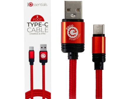 Deco Essentials 3FT Braided Type-C Charge & Sync USB Cable | Transfer Speeds Up to 480Mbps Cheap