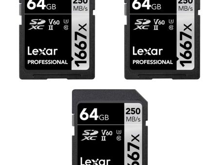 Lexar Professional SDHC SDXC 1667x UHS-II 64GB Memory Card (3-Pack) Online now