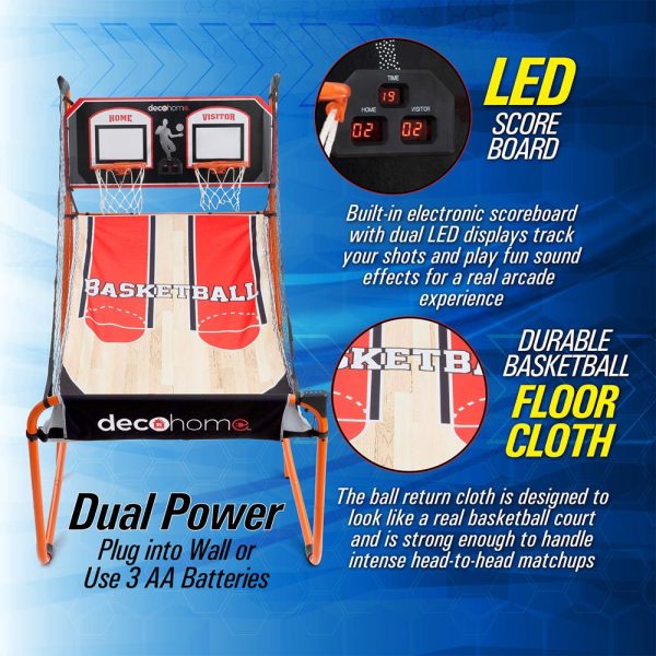 Deco Gear Arcade Basketball Game, Indoor 1-4 Player, LED Scoreboard, 8 Game Modes, 5 Balls on Sale