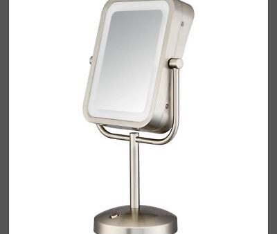 Conair Lighted Makeup Mirror, LED Vanity Mirror, 1X 8X Magnifying Mirror, Battery Operated in Brushed Nickel For Cheap