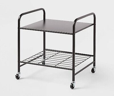 Small Portable Mini Fridge Storage Cart with Wheels and Handles - Mobile Refrigerator, Microwave, Appliance Platform Table with Drawer Basket for Dorm Room, Studio, Apartments - Black Online Hot Sale